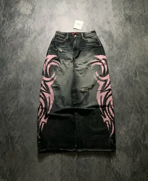 Design Custom Pink Tribal Print Baggy Jeans - 9