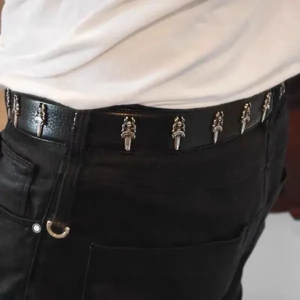 Chrome Hearts Dagger Stud Leather Belt Black - 1