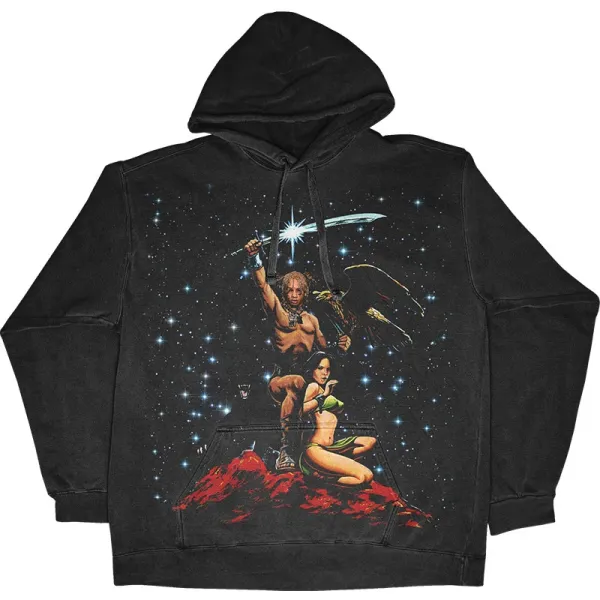 Design Fantasy Warrior Graphic Hoodie Black - 1