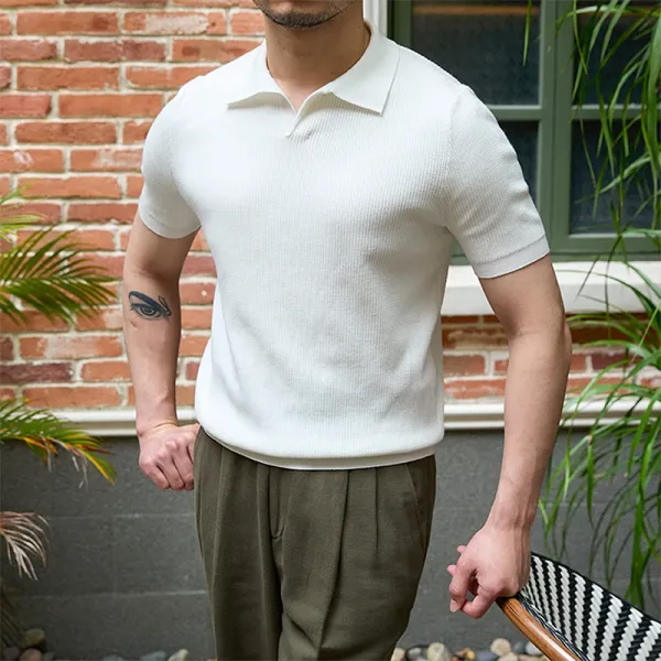 Design Ribbed Knit Polo Shirt Olive Green Tops.polo - 2