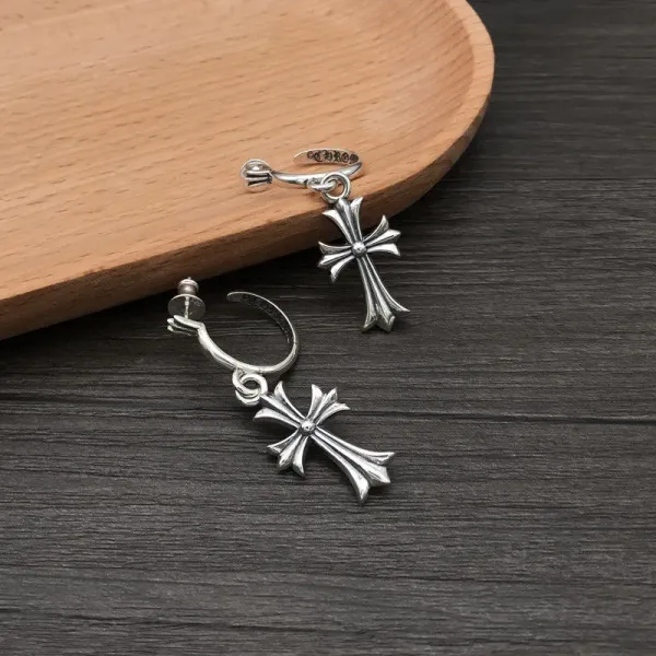 Chrome Hearts Cross Hoop Earrings Silver Jewelry - 2