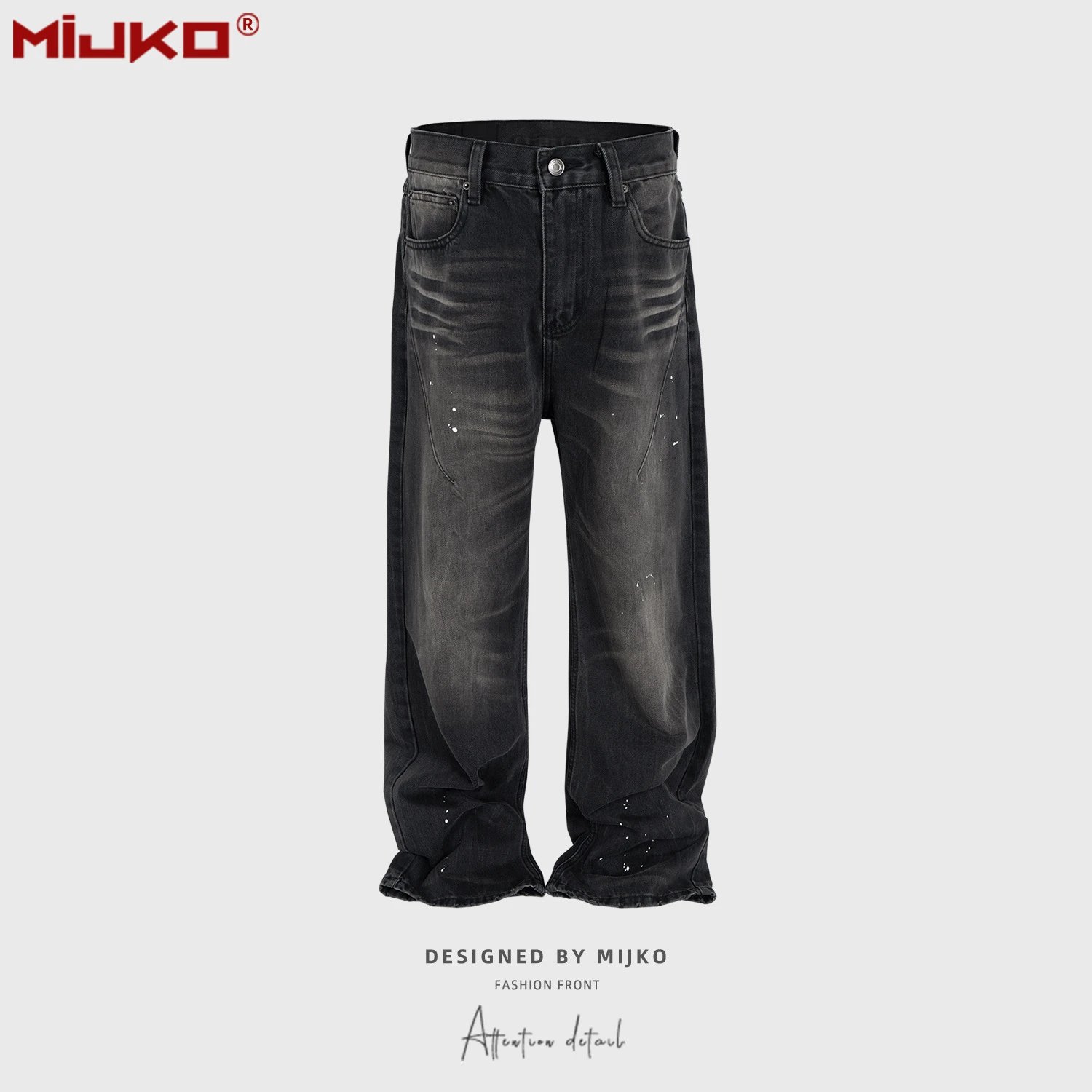 MIJKO Jeans Straight-leg Paint Splatter Distressed Washed Black