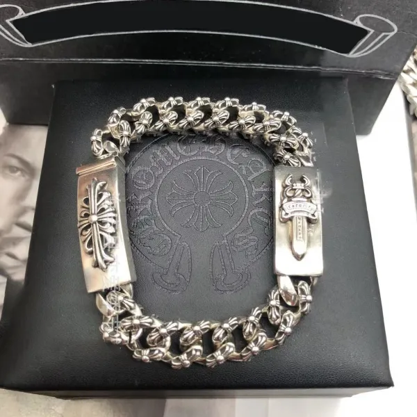Chrome Hearts Cross Motif Curb Chain Bracelet Silver Jewelry - 1