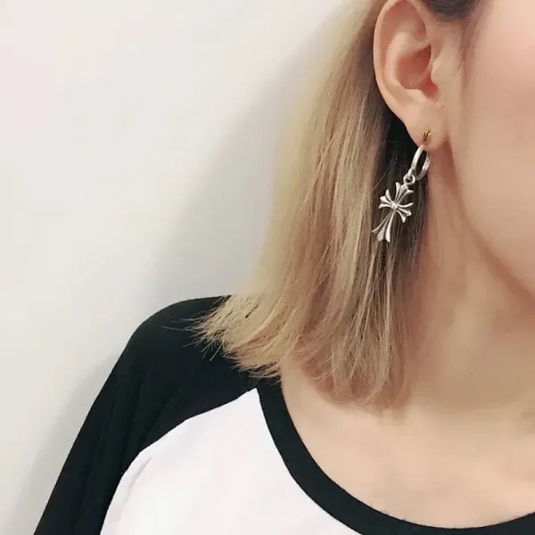 Chrome Hearts Cross Hoop Earrings Silver Jewelry - 3