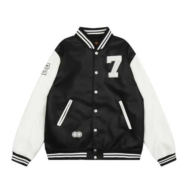 Valentino Varsity Jacket Black and White Leather Jacket Outerwear - 1