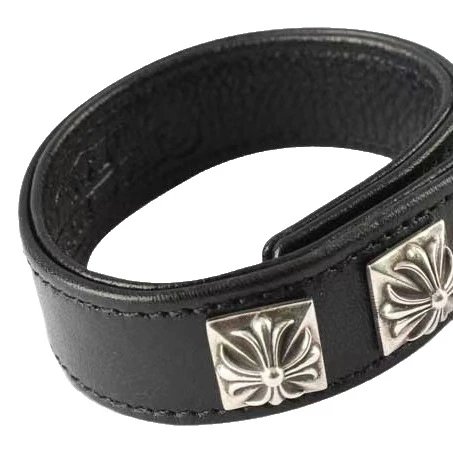 Chrome Hearts Floral Stud Leather Bracelet Black Jewelry - 6