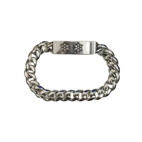 Chrome Hearts Double Cross Curb Chain Bracelet Silver Jewelry - 1