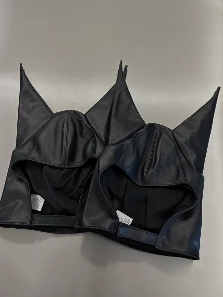 Design Batwing Crop Top Black Leather - 1