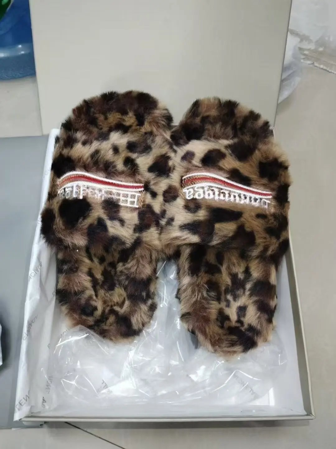Balenciaga Fur Leopard Slide Slippers