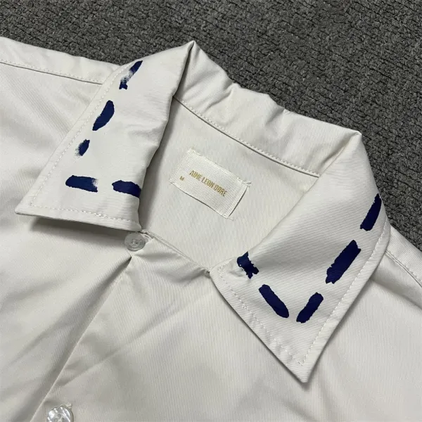 Design Short-Sleeve Button-Up Shirt with Hand-Drawn Illustration Print White - 3