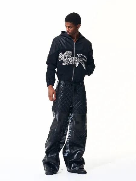 Design Quilted Vinyl Wide-Leg Pants Black - 5