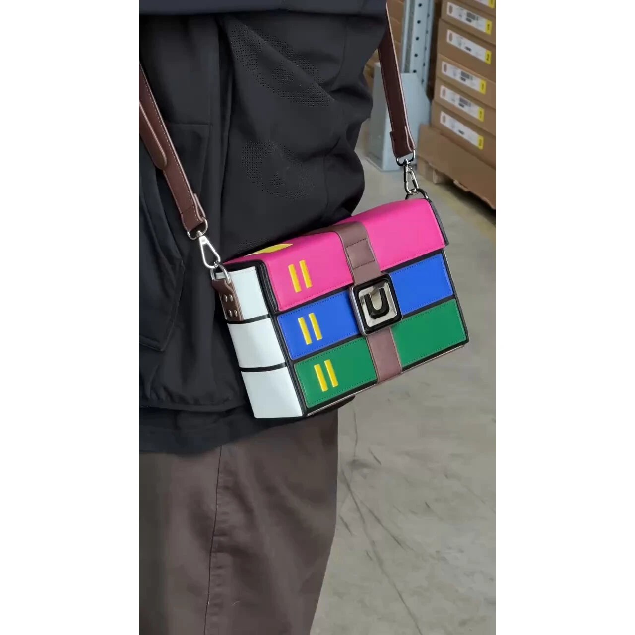 Design Rubik's Cube Inspired Crossbody Bag Multicolor
