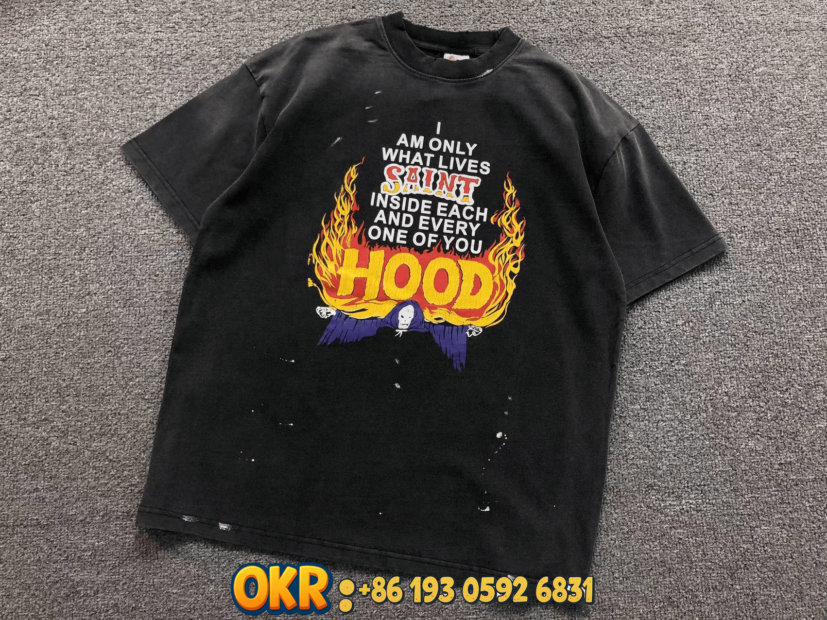 Design Corkcrew A Go Go! Bat Print Distressed Black T-Shirt T-Shirts - 13