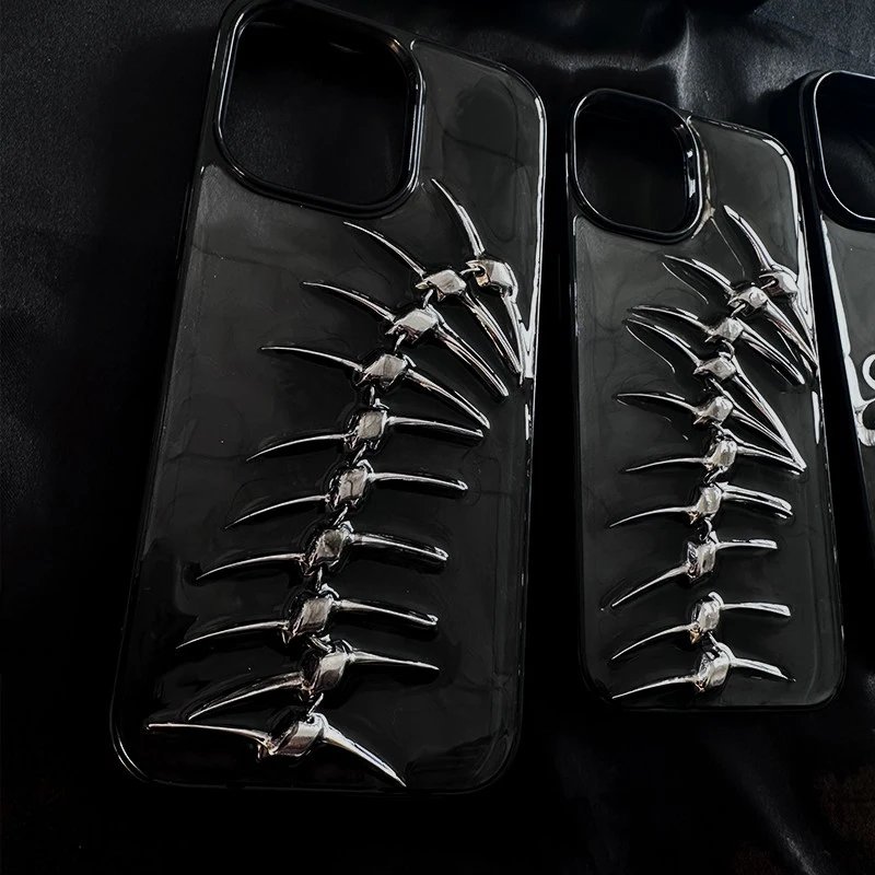 Design Spine-Inspired 3D Metal Spike Phone Case Transparent Black - 5