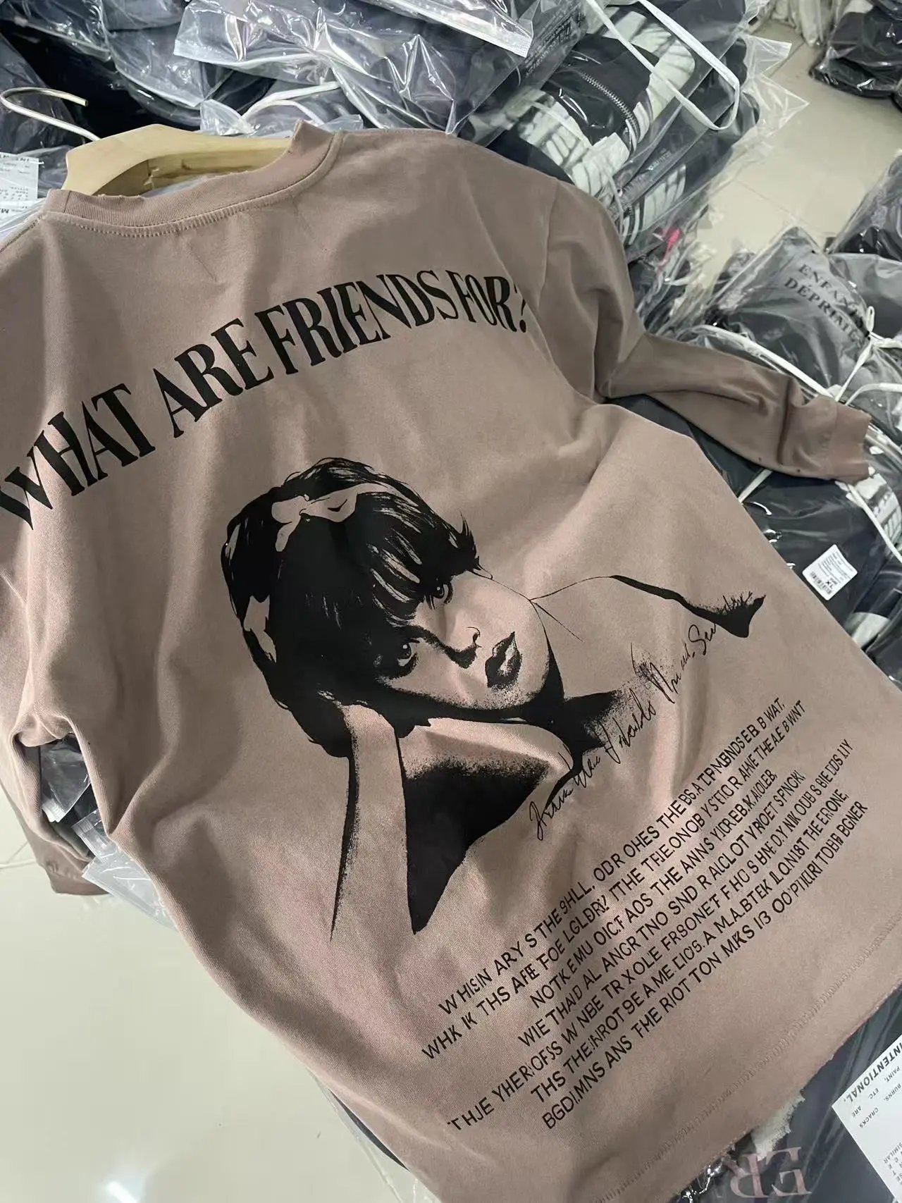 Design Flowers Of Anger Distressed Long Sleeve Tee Beige T-Shirts - 4