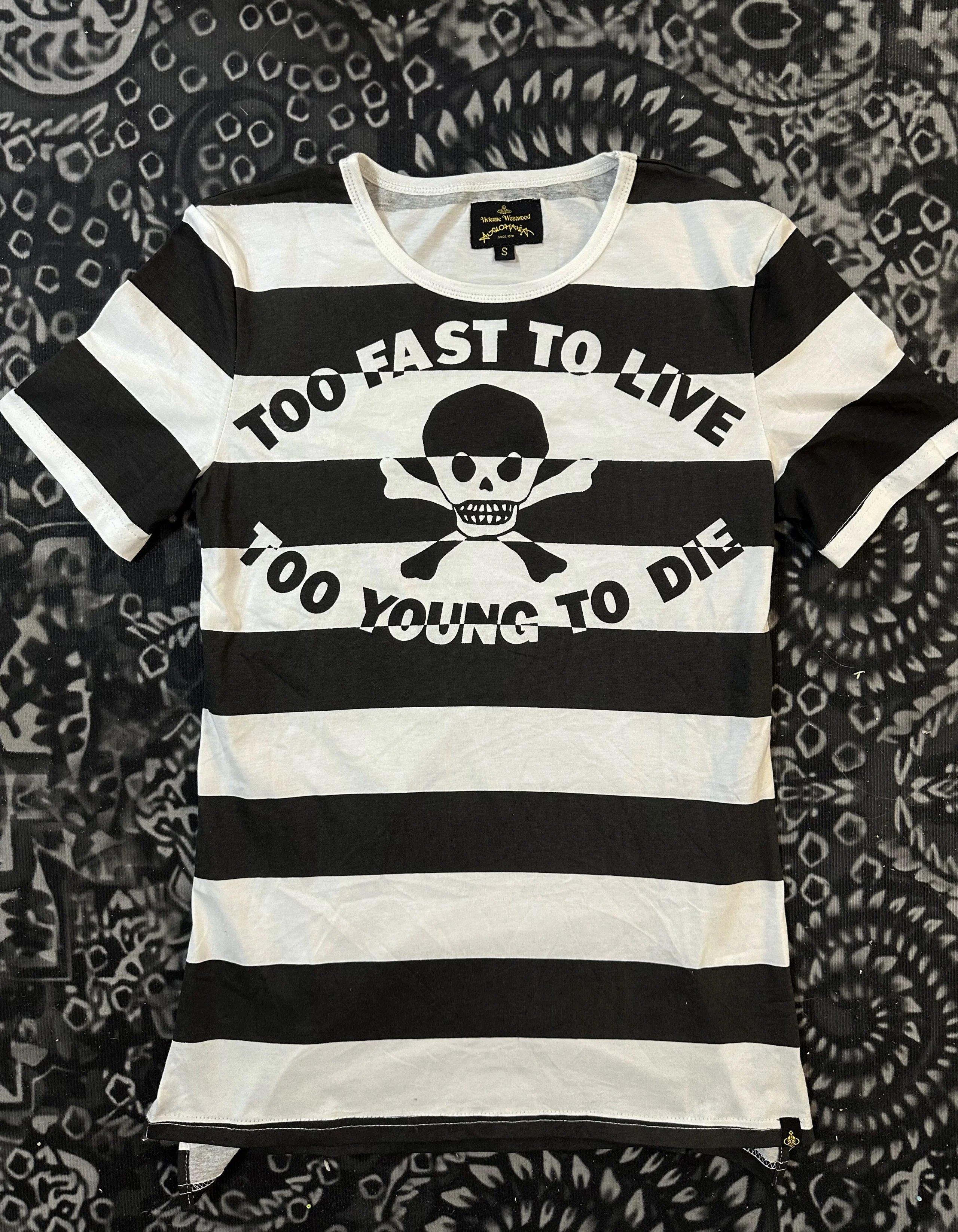 In Stock Vivi Black White Striped Skull Poetry T-Shirt