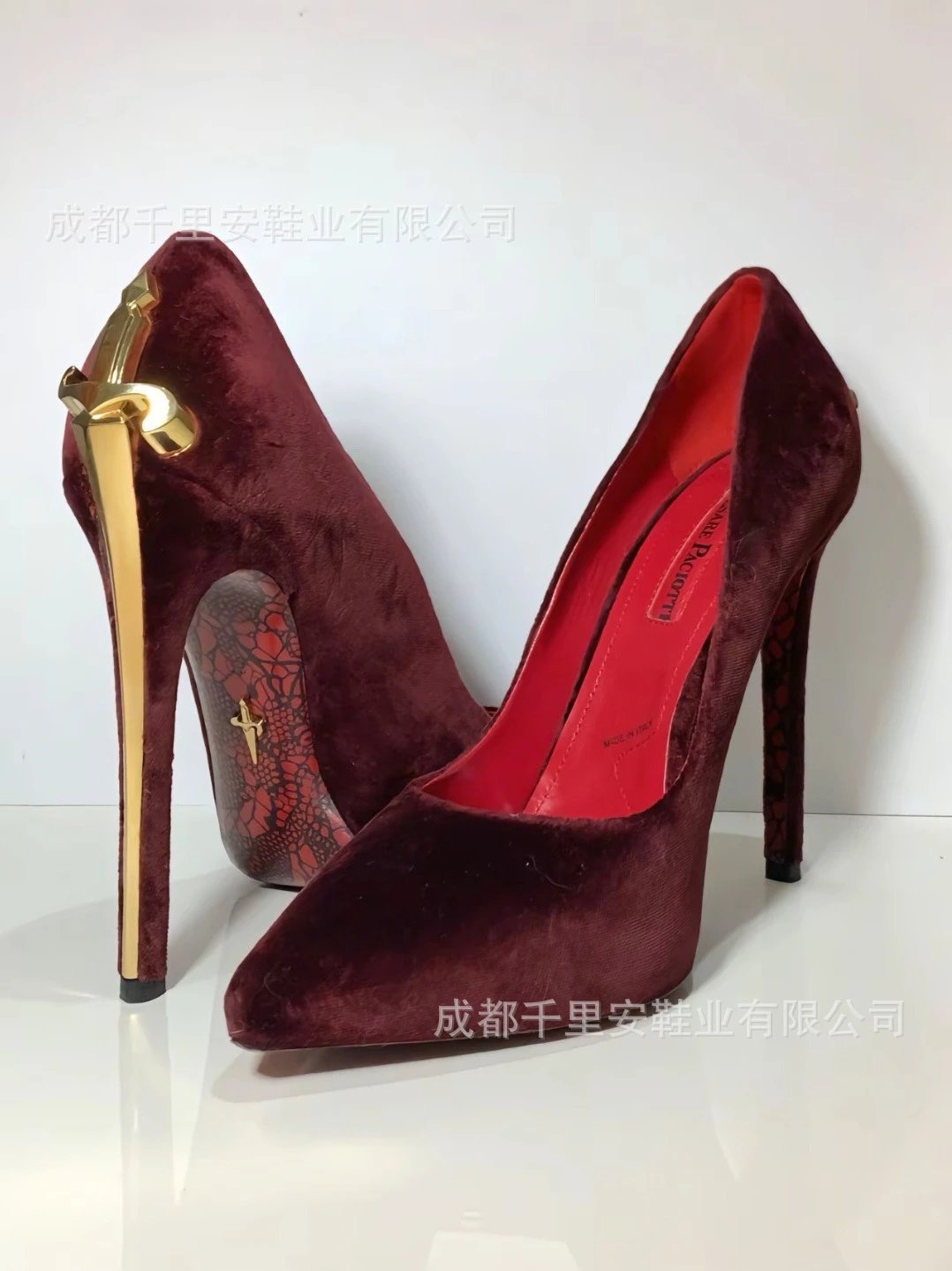 Wine red velvet gold buckle