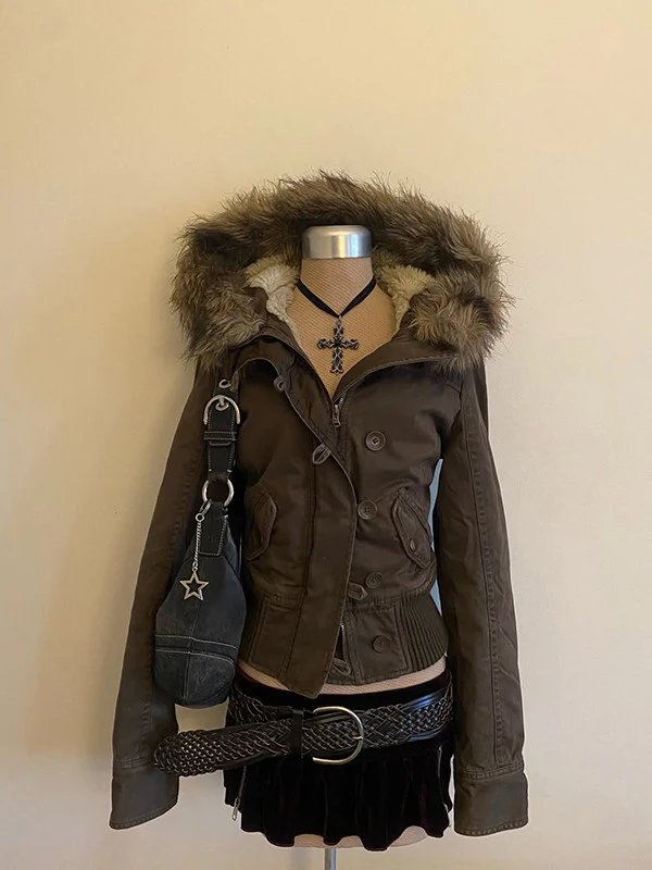 Brown Fur-Hooded Jacket