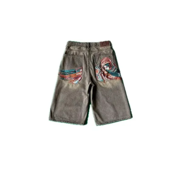 Design Embroidered Pocket Denim Shorts Gray - 1