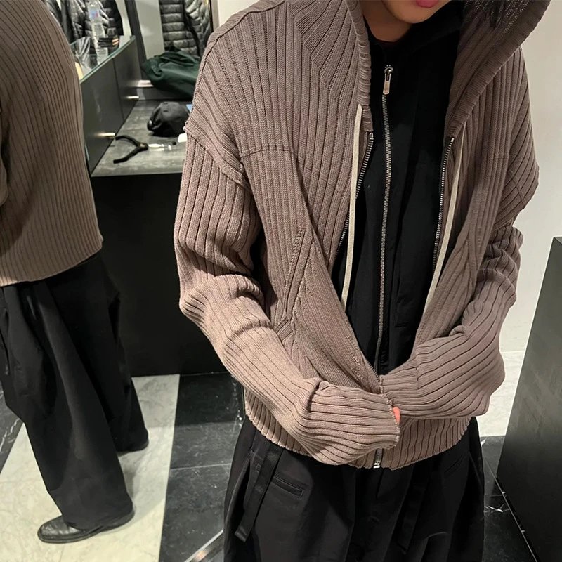 Design Ribbed Zip-Up Cardigan Beige Outerwear - 8