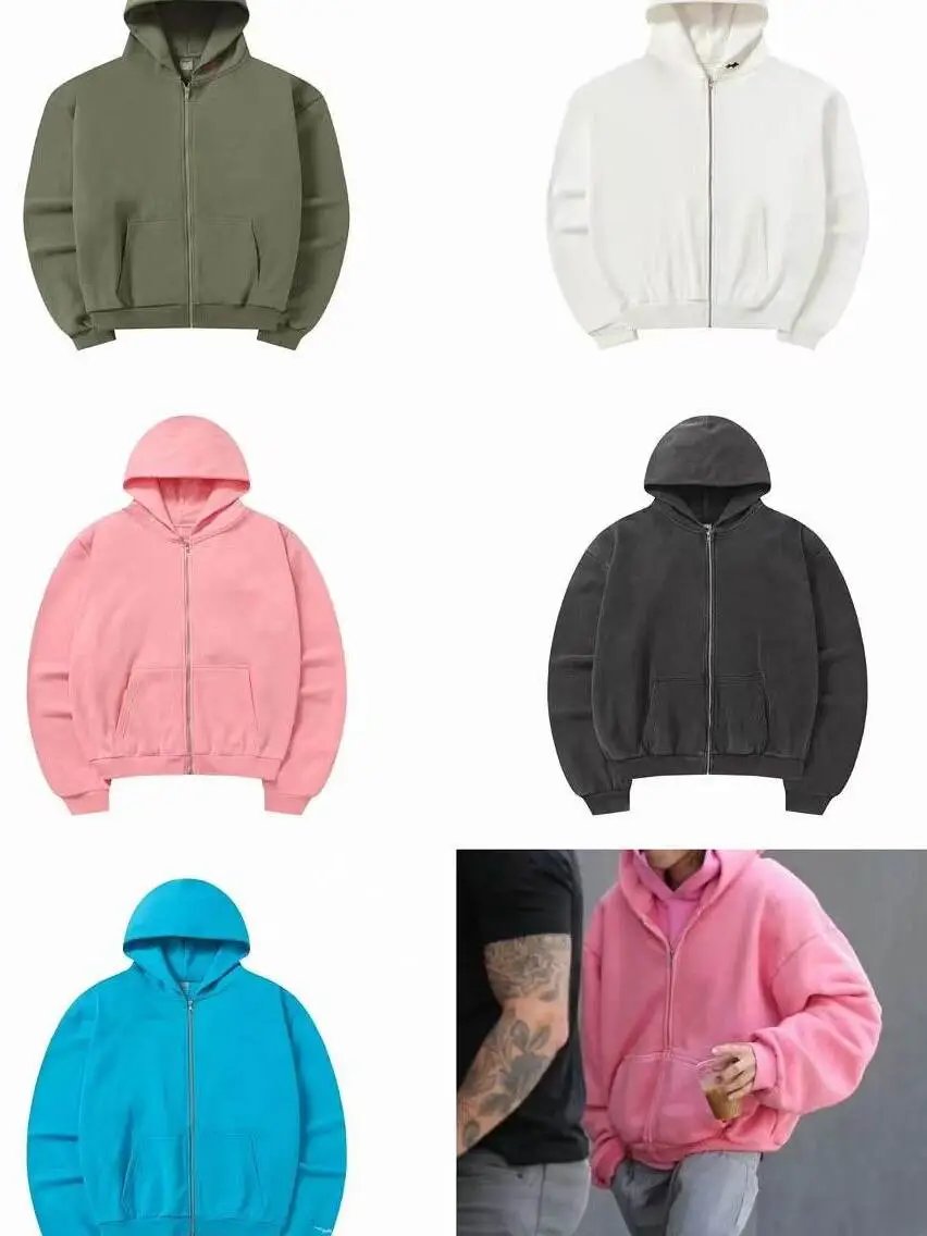 American Skylrk Casual Sohee Bieber Same Style High Street Trendy Solid Color Unisex Zip-Up Hooded Jacket Sweatshirt