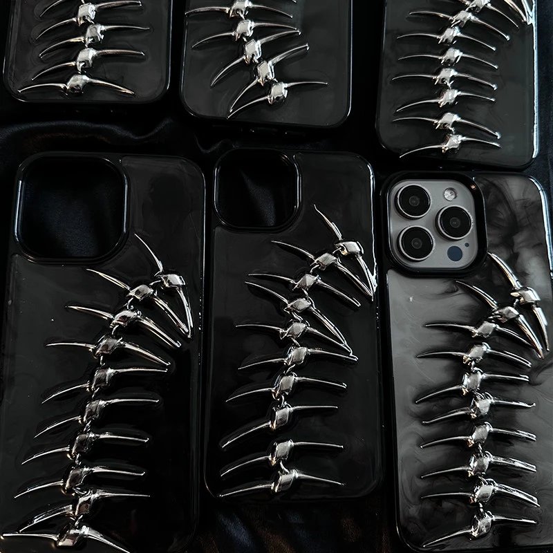 Design Spine-Inspired 3D Metal Spike Phone Case Transparent Black - 2