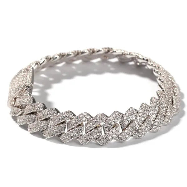 Design Cuban Link Bracelet with Micro-Pave Diamonds Silver Bracelet Jewelry - 1