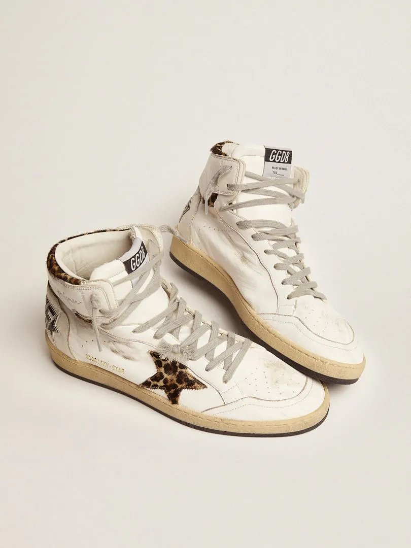 High-Top Star Distressed Leather Sneakers with Hidden Wedge