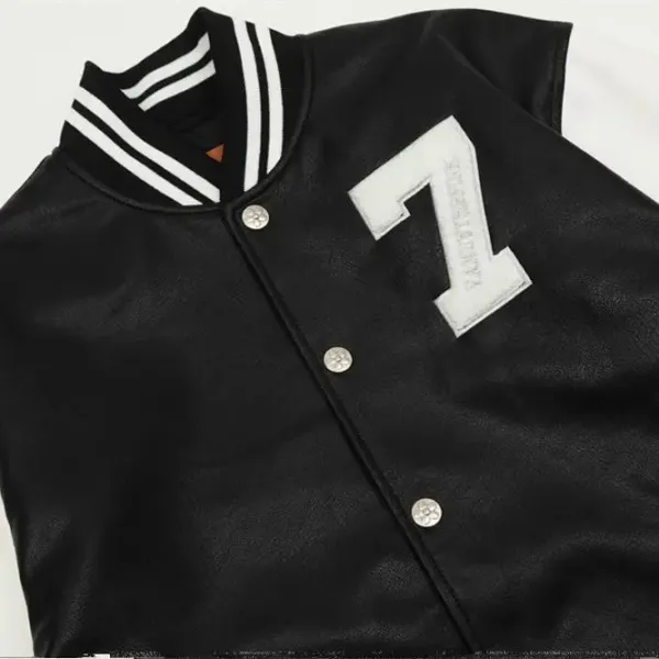 Valentino Varsity Jacket Black and White Leather Jacket Outerwear - 4