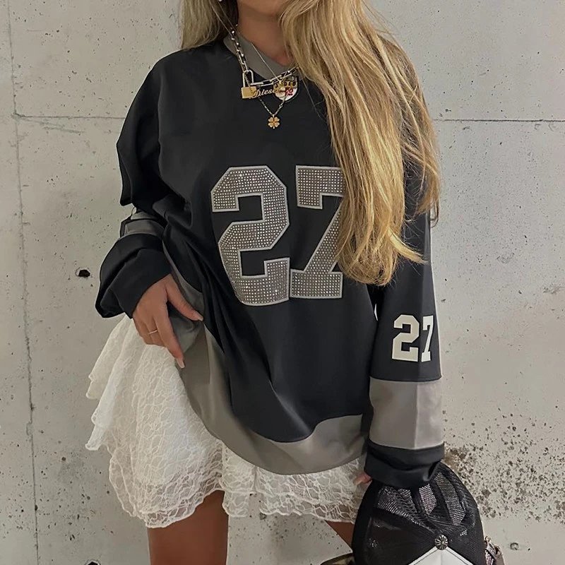 Diesel Rhinestone 27 Long-Sleeve Jersey Dark Grey