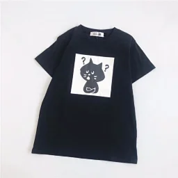 thumbnail for Japanese 25 summer new surprise cat question mark print pattern casual loose short-sleeved T-shirt