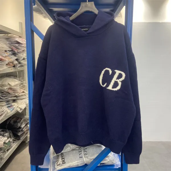 Cole Buxton CB Logo Knit Hoodie Navy - 1