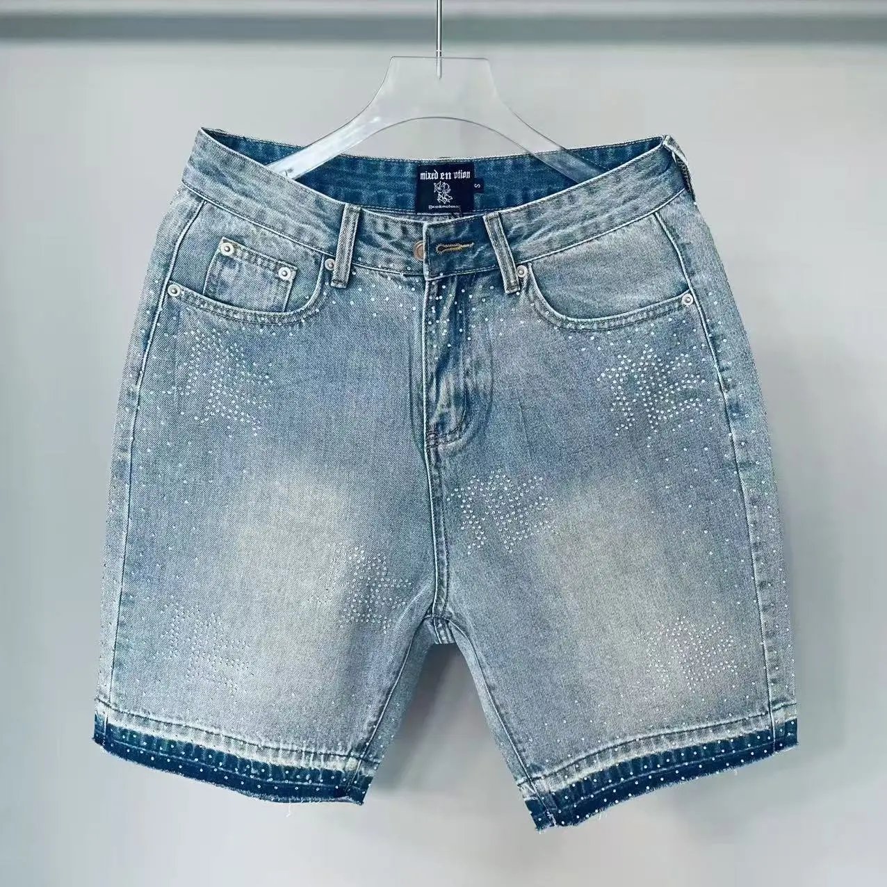 Design Mixed 211 Vision Embellished Denim Shorts Light Wash Shorts - 10