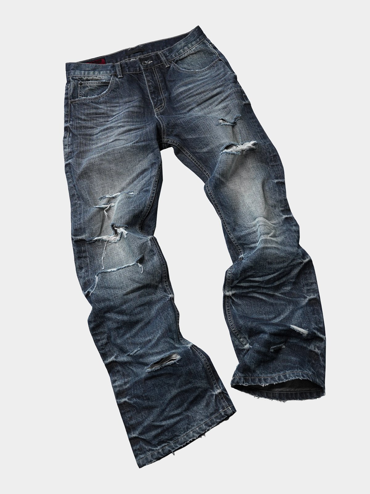 EODUP Thorn Selvedge Red-Line Denim, Distressed Wash Creased Straight-Leg Jeans, High Color Retention