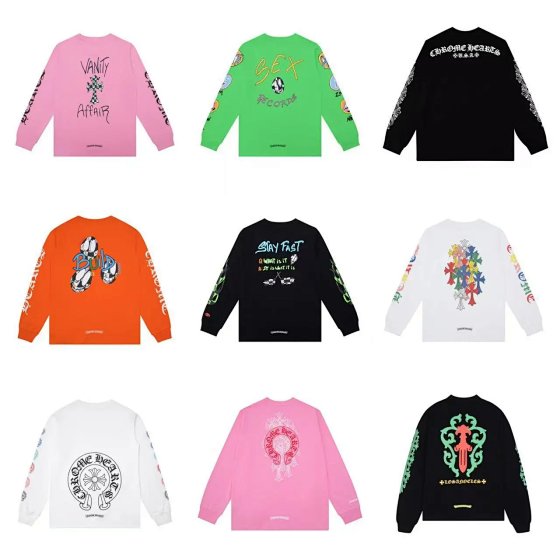 Chrome Hearts Unisex Double-Gauze Pure Cotton Round Neck Long Sleeve T-Shirt with Print