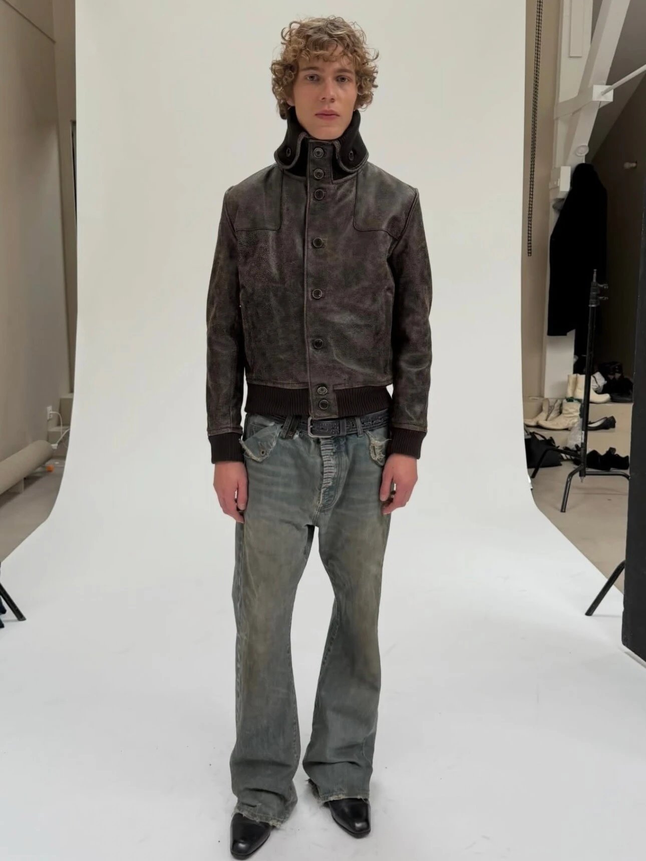 No Faith Studios Limited Edition Red Selvedge Denim Jeans Washed Distressed Patchwork Splatter Raw Denim Pants