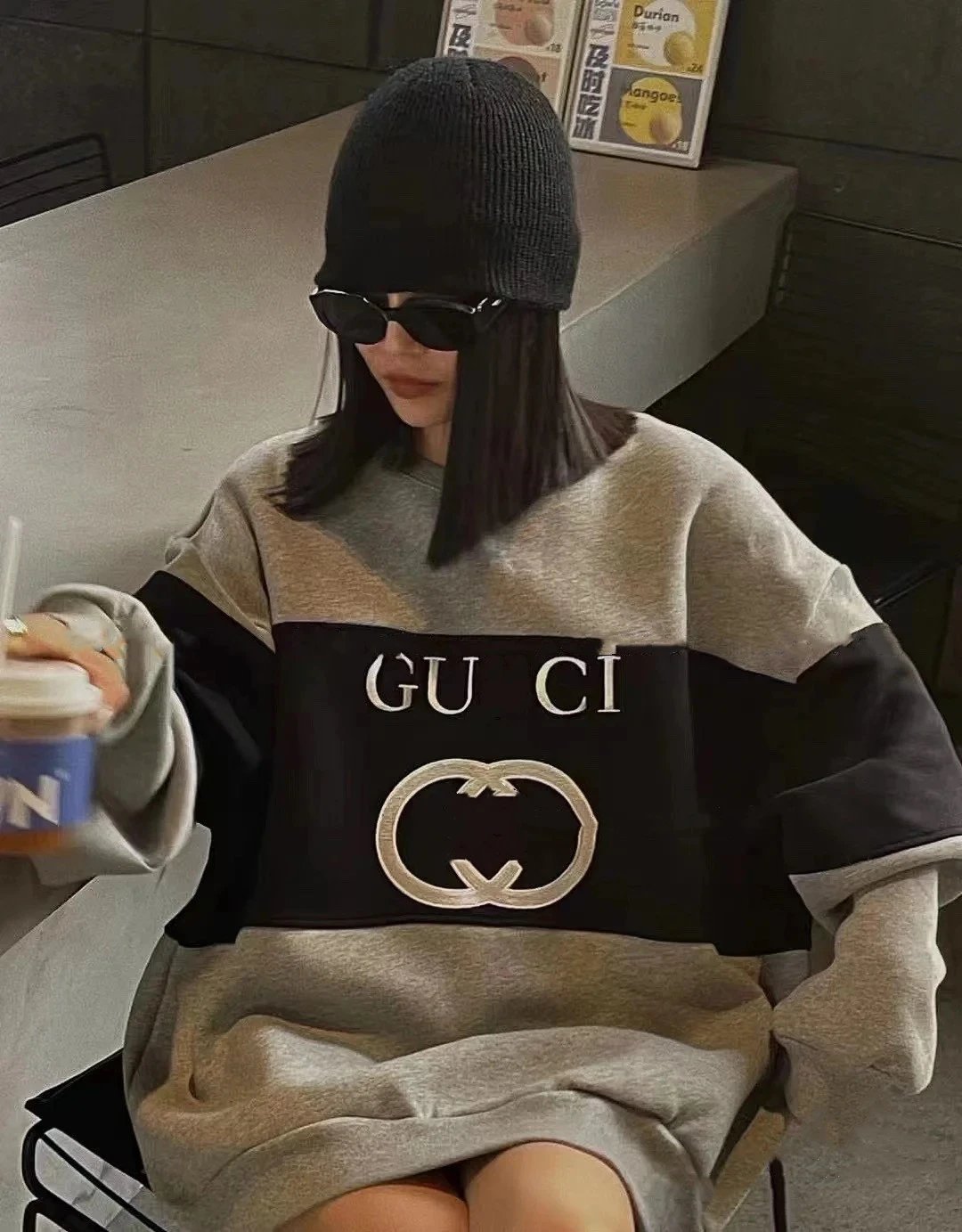 Gucci Interlocking G Logo Color-Block Sweatshirt Gray Hoodie - 3