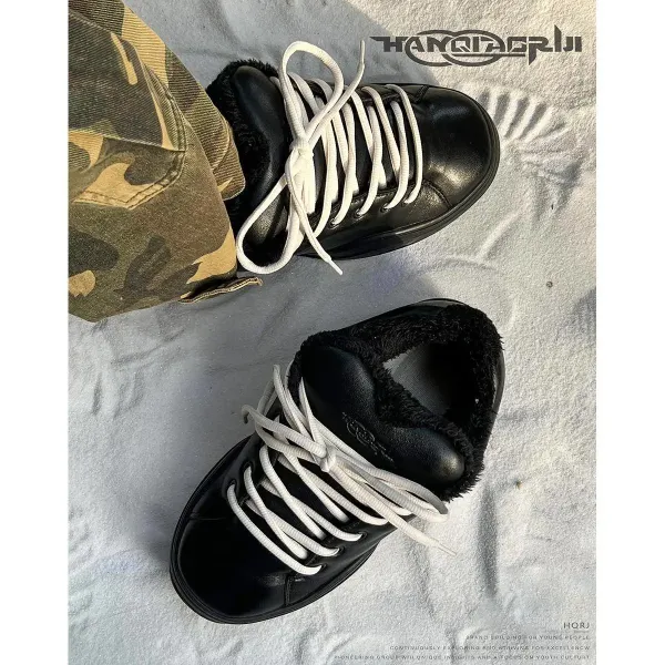 Design Chunky Platform Sneaker with Faux Fur Collar Black - 3