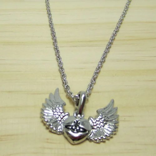 Vivienne Westwood Angel Wing Heart Pendant Necklace Silver Jewelry - 2