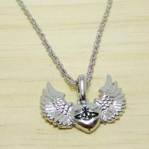 Vivienne Westwood Angel Wing Heart Pendant Necklace Silver Jewelry