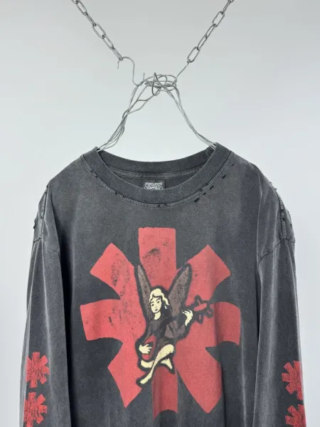 Design Red Hot Chili Peppers x Unknown Brand Distressed Long Sleeve T-Shirt Gray T-Shirts - 3