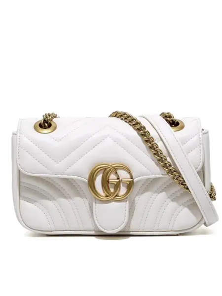 Gucci Marmont Mini Chevron Quilted White Chain Shoulder Bag - 1