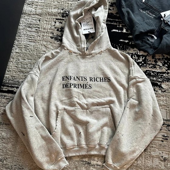 ERD Melancholy Rich Kid White Jingting Same Style Gradient Dyed Casual Hoodie Washed Distressed Pullover Hoodie for Men and Women
