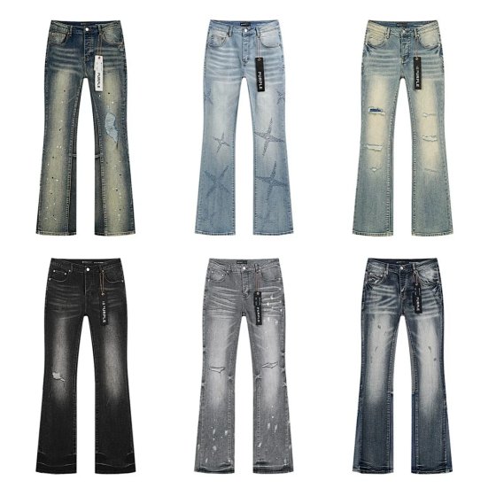 Fashionable retro splashed ink ripped jeans, high street washed casual trend, micro flared pants for men
