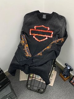 European and American heavyweight street WESTCOAST Flame West Coast retro washed distressed loose men's long sleeved T-shirt with holes