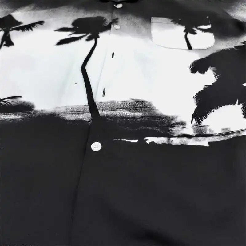Design Hawaiian Shirt Black and White Palm Tree Print Shirt - 2