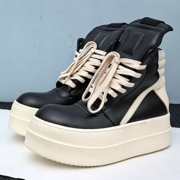 Rick Owens DRKSHDW Roller High-Top Black and Cream Platform Boots - 1