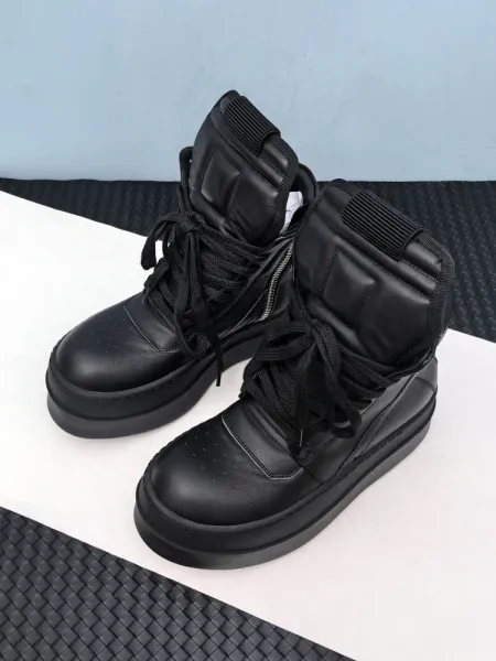 Rick Owens DRKSHDW Roller High-Top Black and Cream Platform Boots - 3