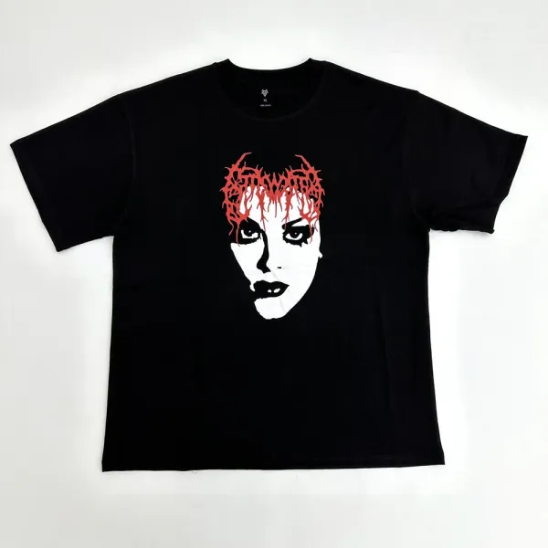 Design Bloodied Face Graphic Black T-Shirt - 1