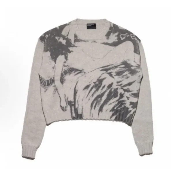 Design Printed Cropped Sweater Gray - 1